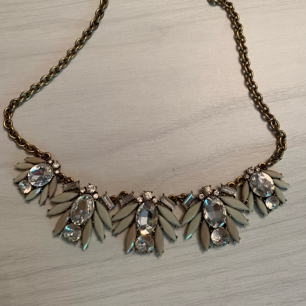 J crew collar necklace with gray and rhinestones